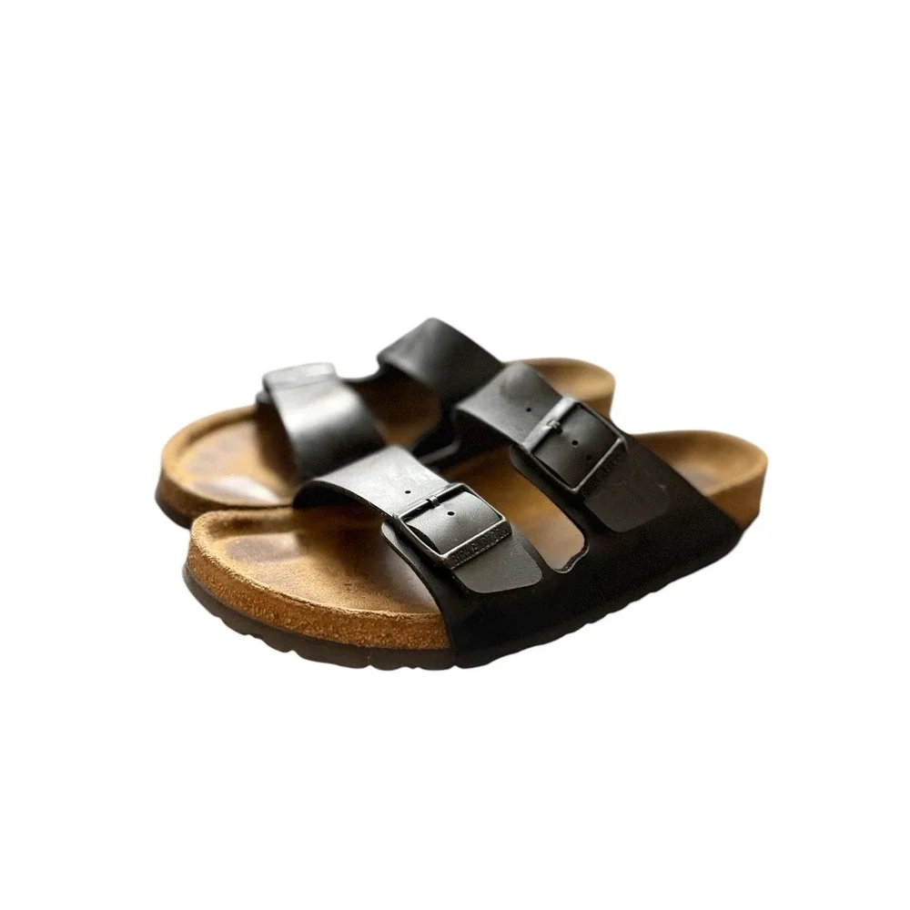 Birkenstock Unisex Arizona Slide Sandals EU 42 Narrow Black Leather Cork Footbed